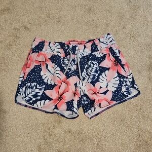 Floral Women's Athletic Shorts - Pink and Navy